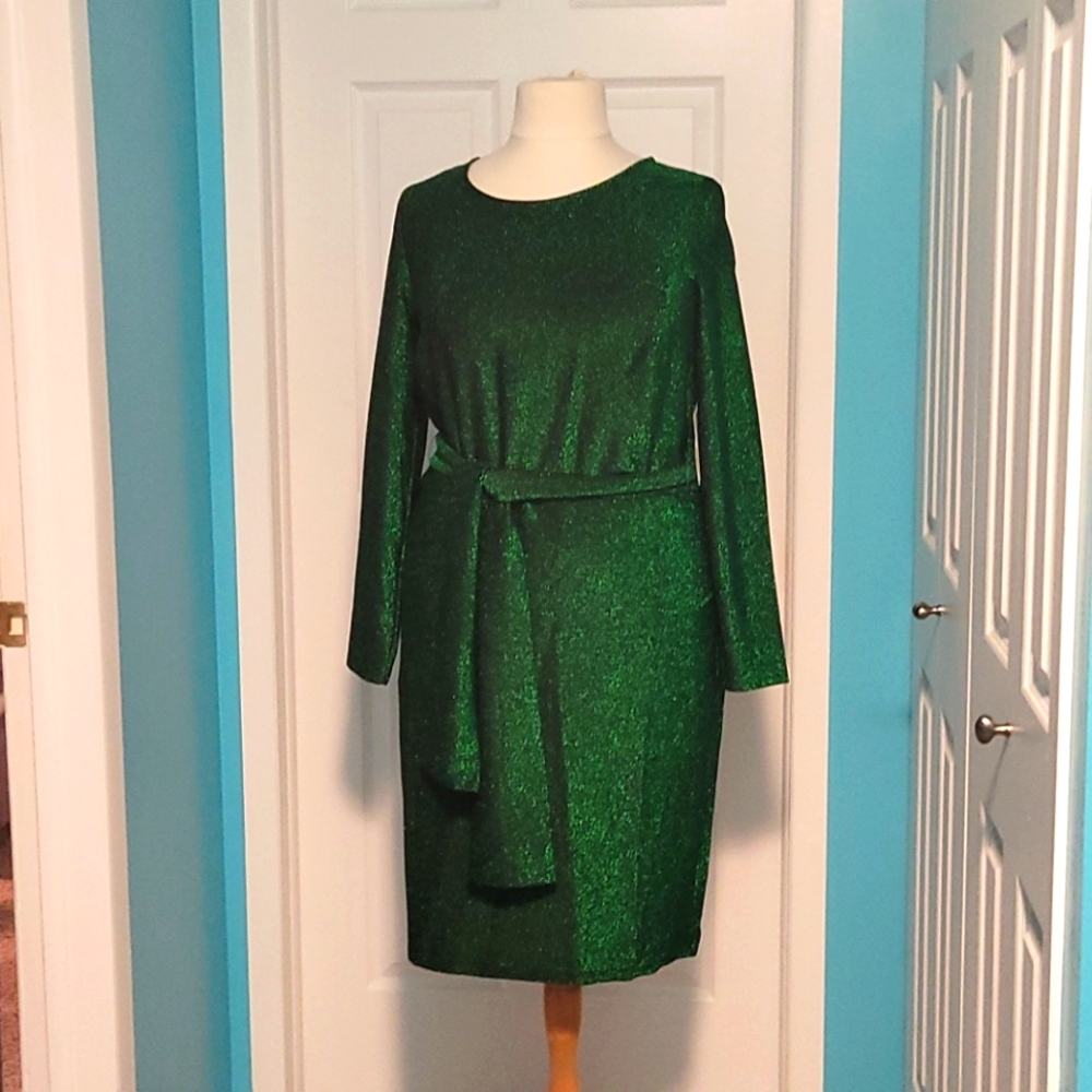 Eloquii green sparkle dress with long sleeve